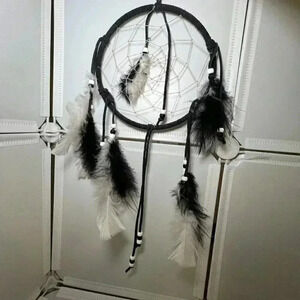 Black Handmade Dream Catcher With Feathers Beads